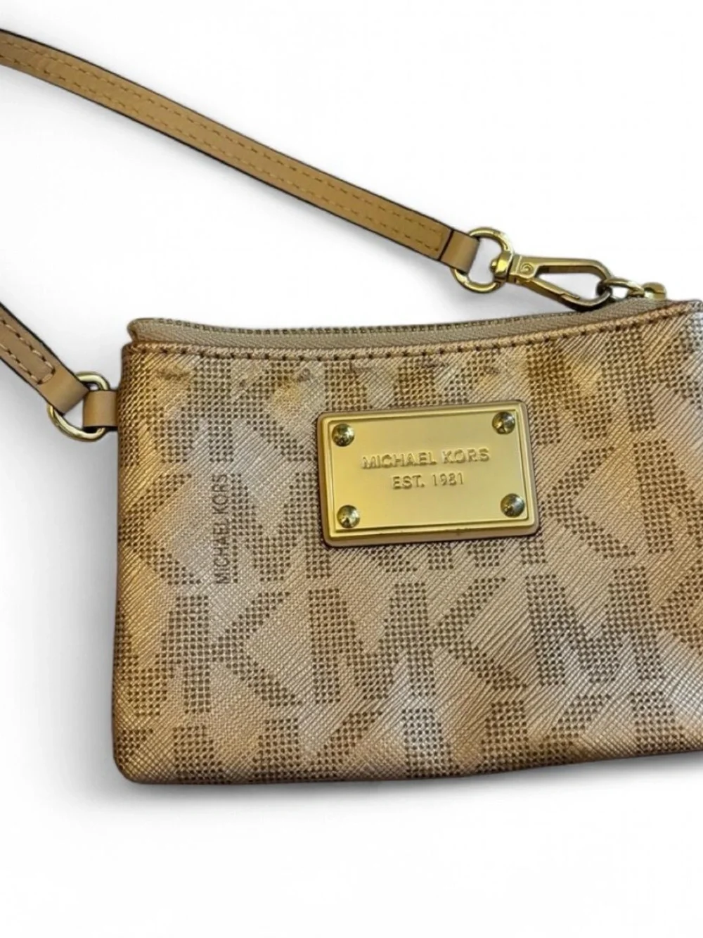 Michael Kors Metallic Gold Monogram Wristlet